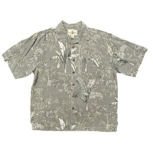Seven Palm Mens S 100% Silk Hawaiian Aloha Camp Shirt Green Tropical Button Up